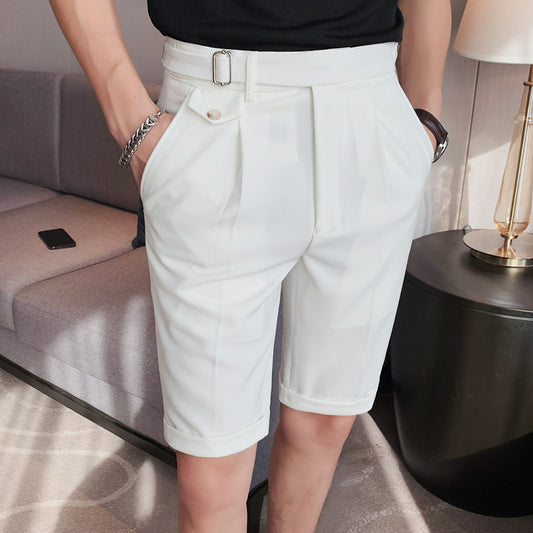 Contrast Color Slim White Shorts – Neapolitan Style, All-Match Fashion