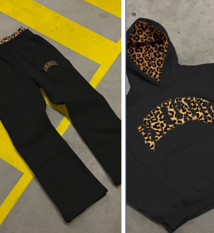 Leopard Print Letter Embroidery Hoodie – Street Casual Unisex Sweatshirt