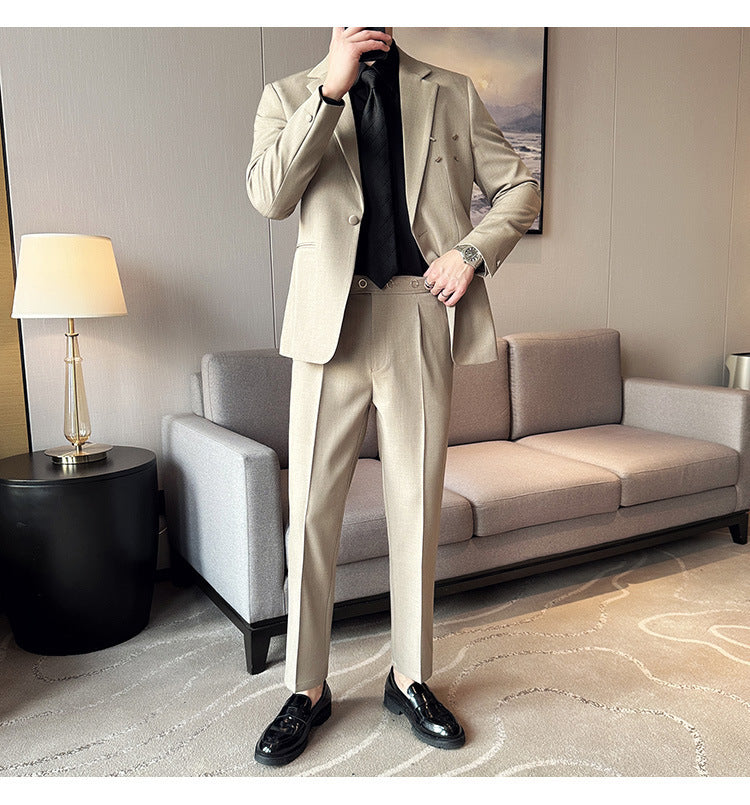 Slim-fit Thin One Button Casual Suit Jacket Men's Two-piece Suit