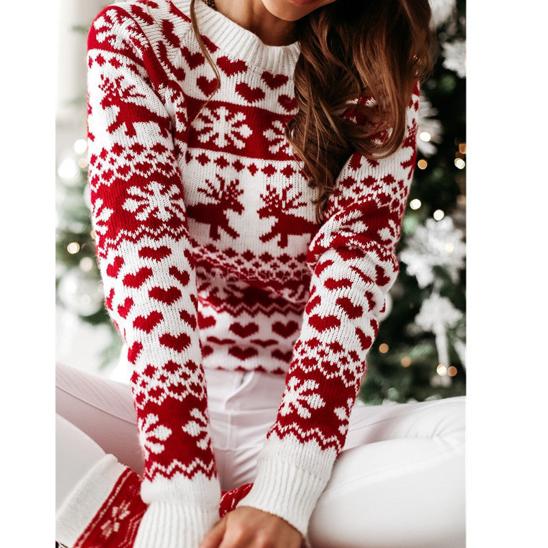 Women Ugly Christmas Sweaters Winter Long Sleeve Knitted Sweater Elk Snowflake Print Knitted Jumpers Knitwear Casual Soft Jacquard Pullover Xmas Look
