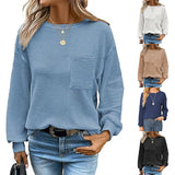 Women's Waffle Knit Top Long Sleeve Crew Neck Casual