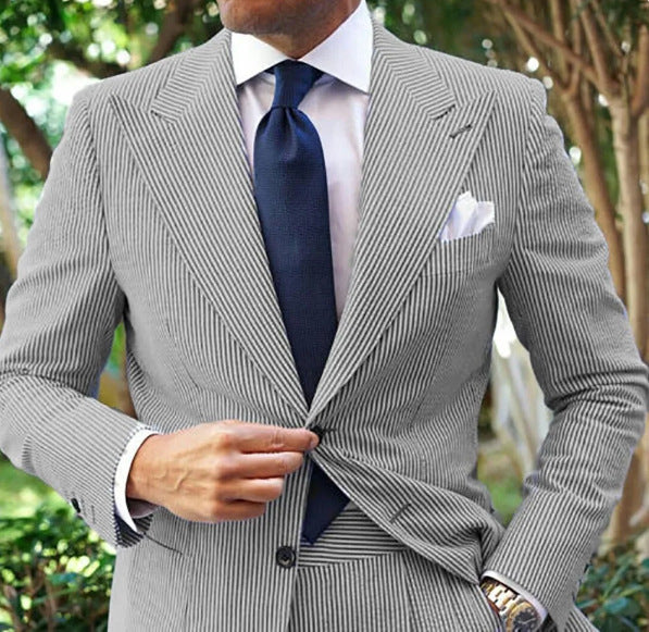 Men's Seersucker Striped Suit Two-piece Suit