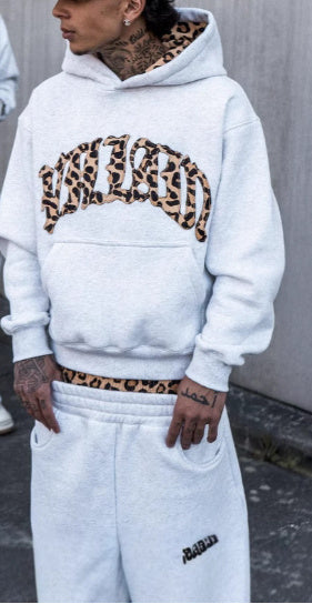 Leopard Print Letter Embroidery Hoodie – Street Casual Unisex Sweatshirt