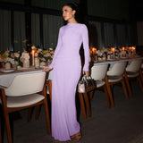 Elegant Slim Pleated Round-Neck Dress – Long Sleeve with Zipper