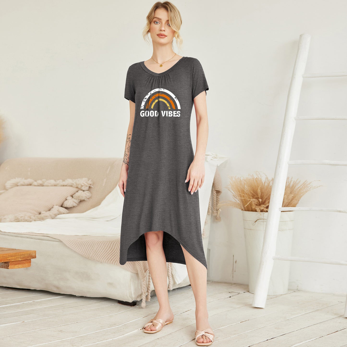 Round Neck Milk Silk Printed Homewear Pajamas For Women