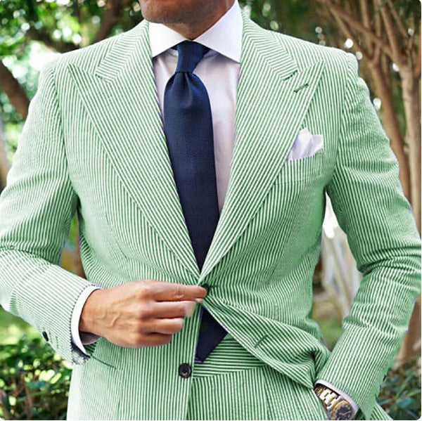Men's Seersucker Striped Suit Two-piece Suit