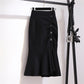 Women's Mid-length Tartan Skirt Western Style Slimming Split Fishtail