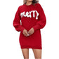 Women's Christmas Knitted Round Neck Sweater Dresses Lantern Sleeve Pullover Sheath Dress Elegant Loose New Year Party Dresses Fall Winter Knitted Sweater Jumper