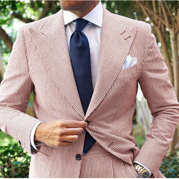Men's Seersucker Striped Suit Two-piece Suit