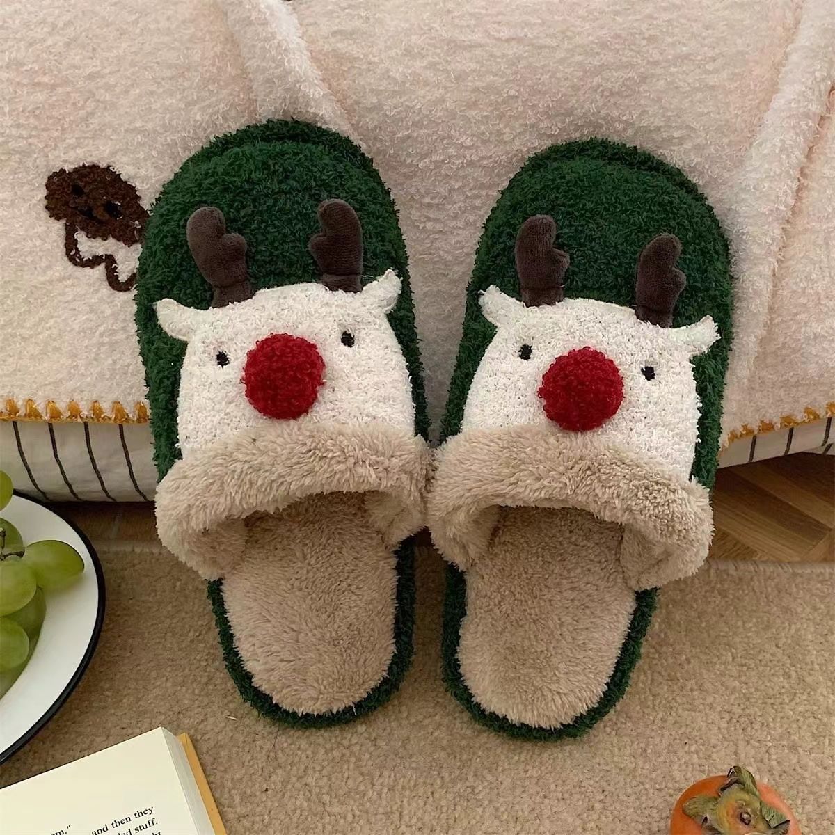 Fashion Non-slip Warm Christmas Elk Plush Shoes