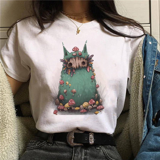 Cat Mushroom Halloween Women's Streetwear Short Sleeves