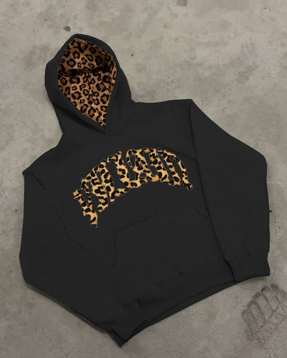 Leopard Print Letter Embroidery Hoodie – Street Casual Unisex Sweatshirt