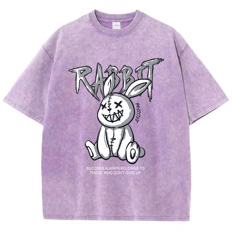 Cute Rabbit Print T-shirt Breathable T-shirt Streetwear
